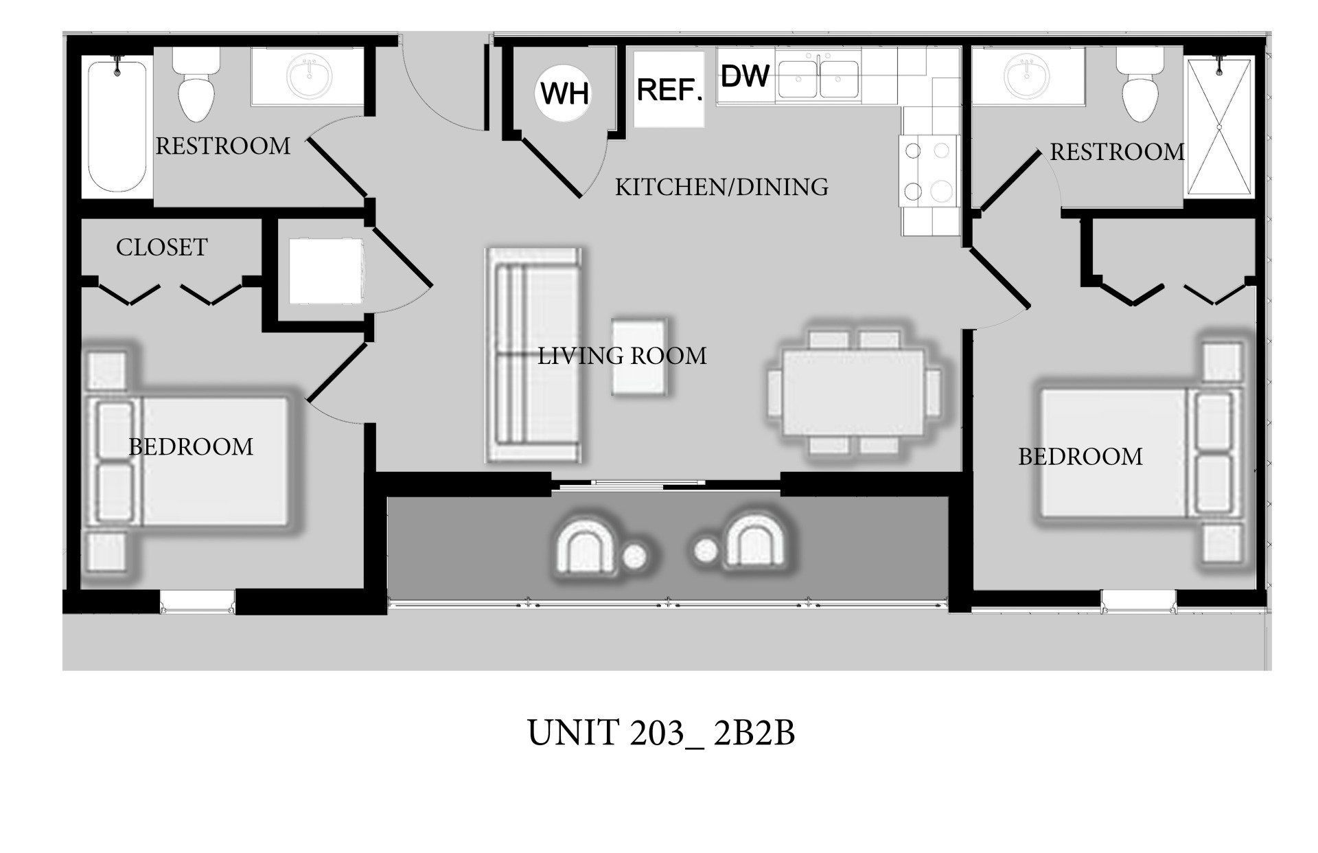 A black and white floor plan of a two bedroom apartment
