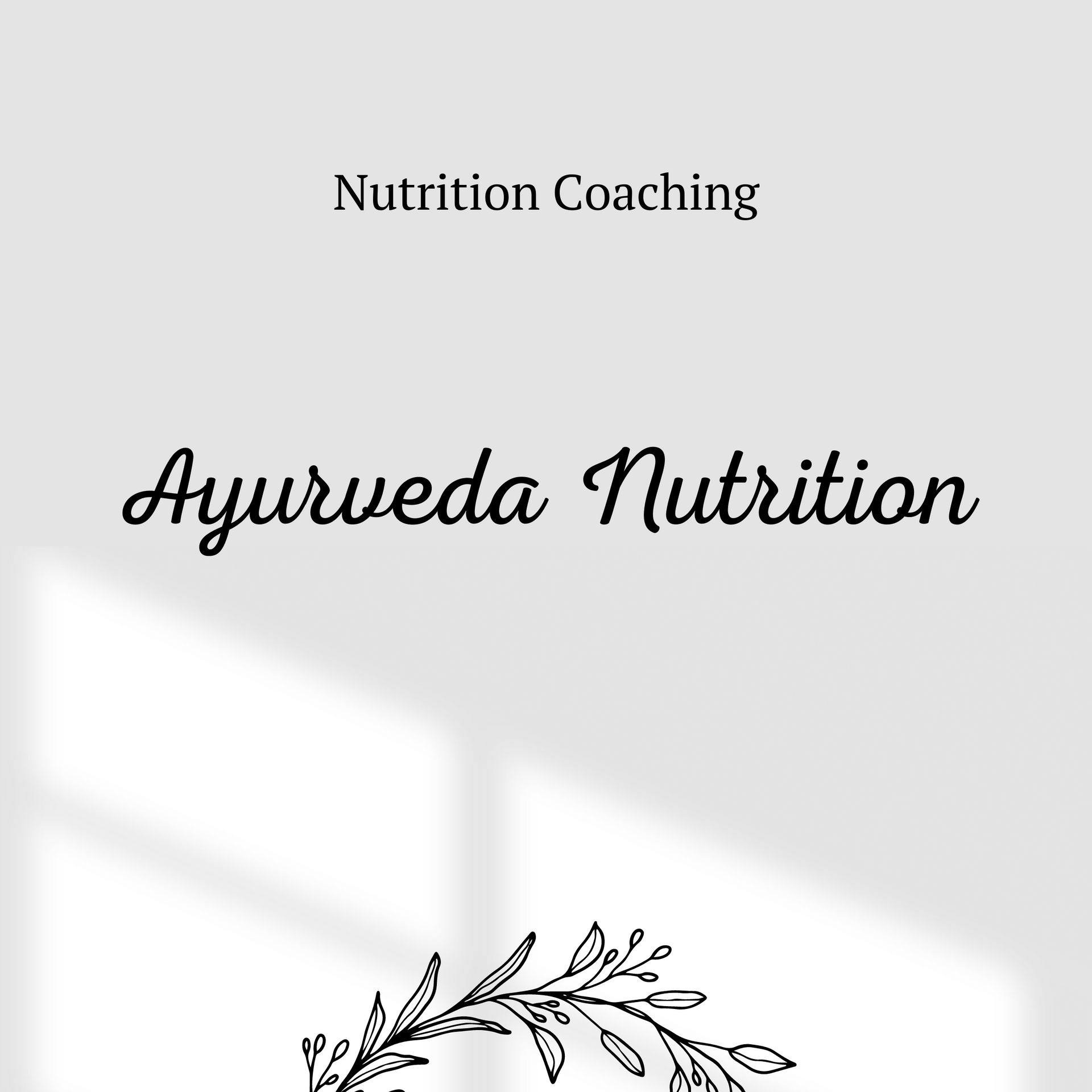 The logo for ayurveda nutrition is a black and white drawing of a plant.
