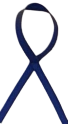 A close up of a blue ribbon on a white background