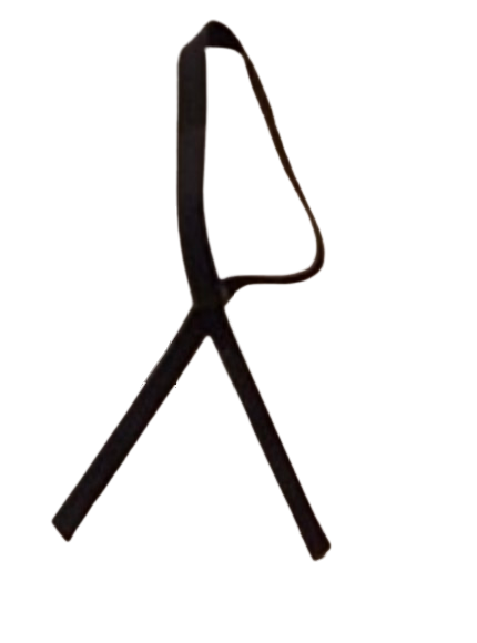 A black ribbon with the letter r on it