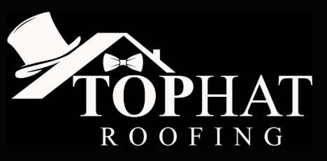 White logo on black: top hat roof with bowtie above 
