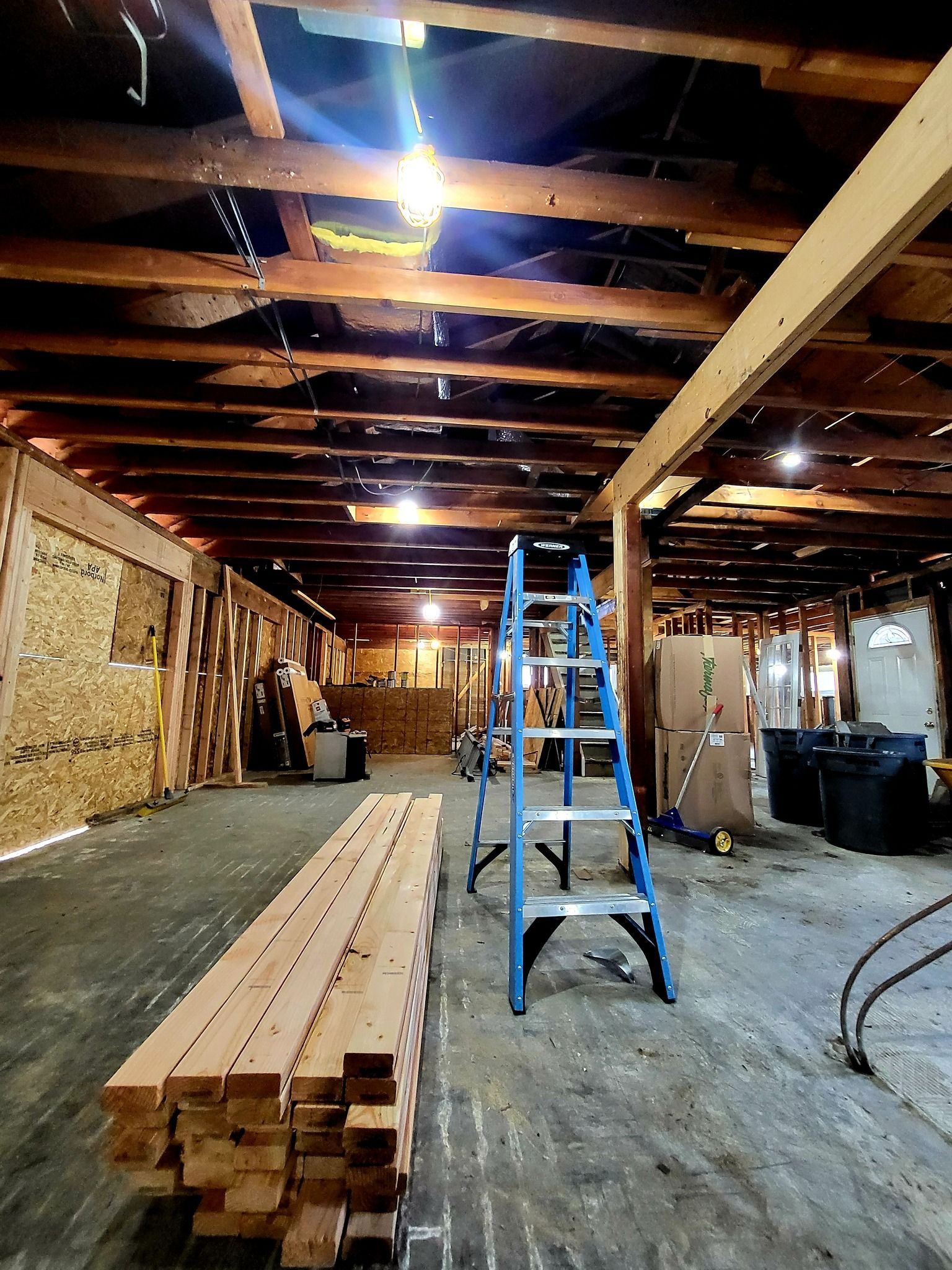 There is a ladder in the middle of the room.