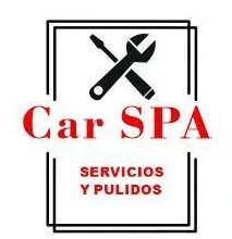 Logotipo para Car SPA con llave inglesa y destornillador cruzados, texto en rojo 