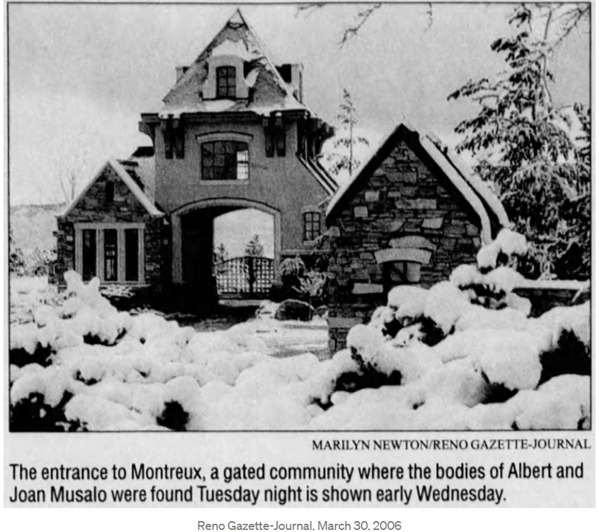 A photo in the Reno Gazette-Journal newspaper printed March 30, 2006 shows the gated entrance to Montreux, covered in snow