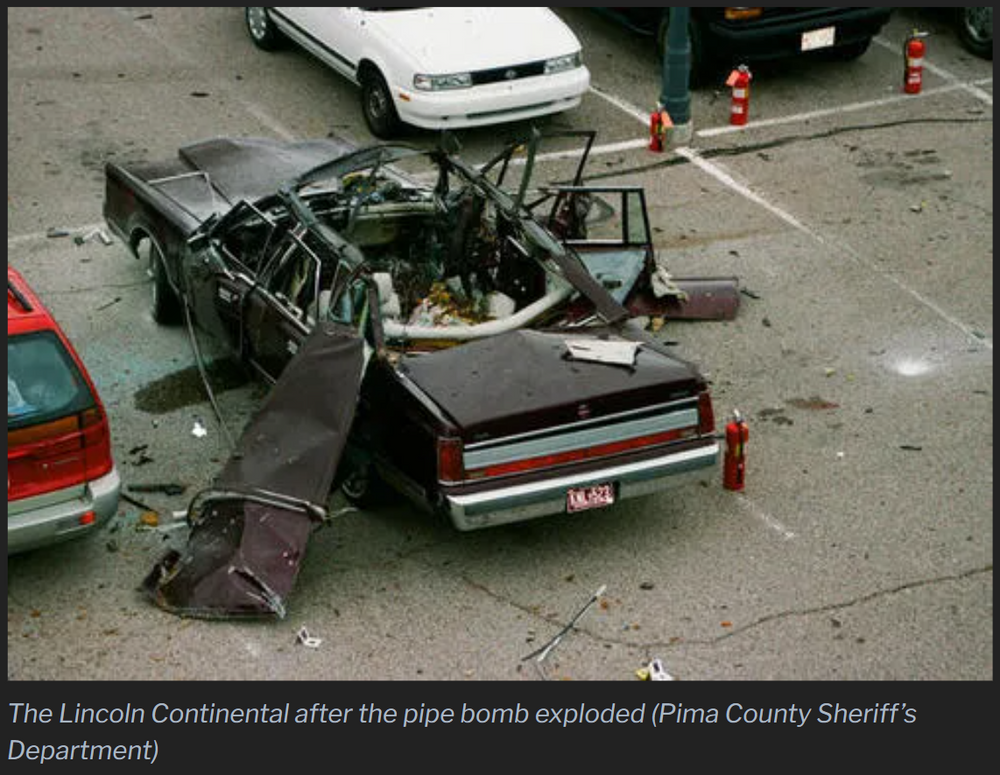 Gary Triano's Lincoln Continental after the pipe bomb explosion that took his life