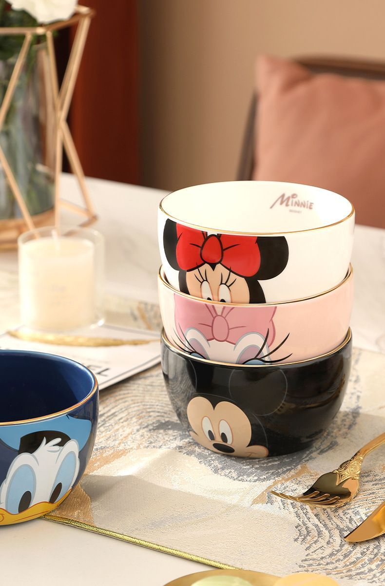 居家靚品  Disney卡通圖案陶瓷飯碗套裝 一套四入