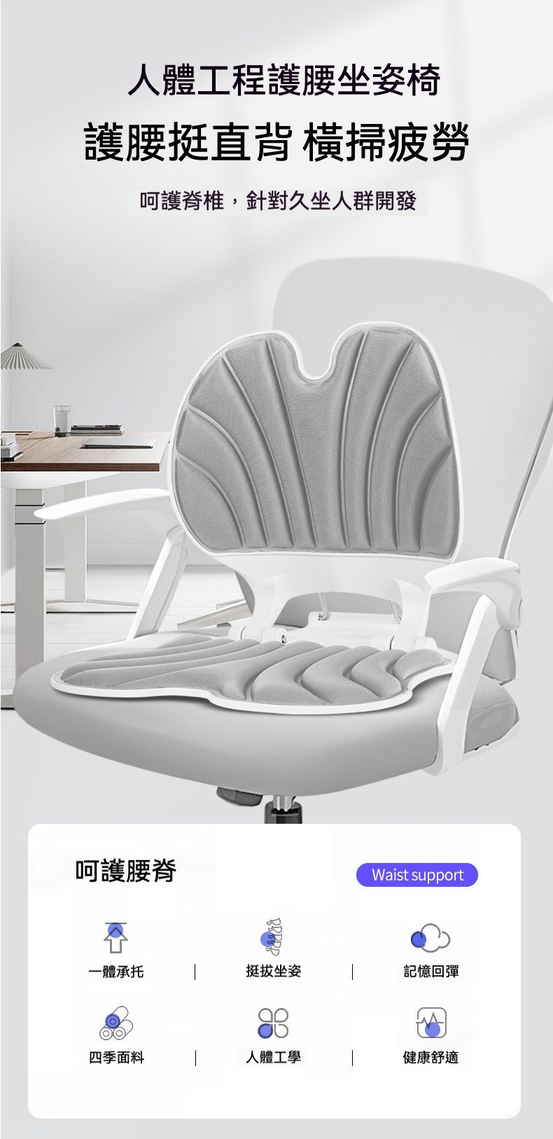 呵護健康 可折疊調檔防駝背護脊靠腰坐墊