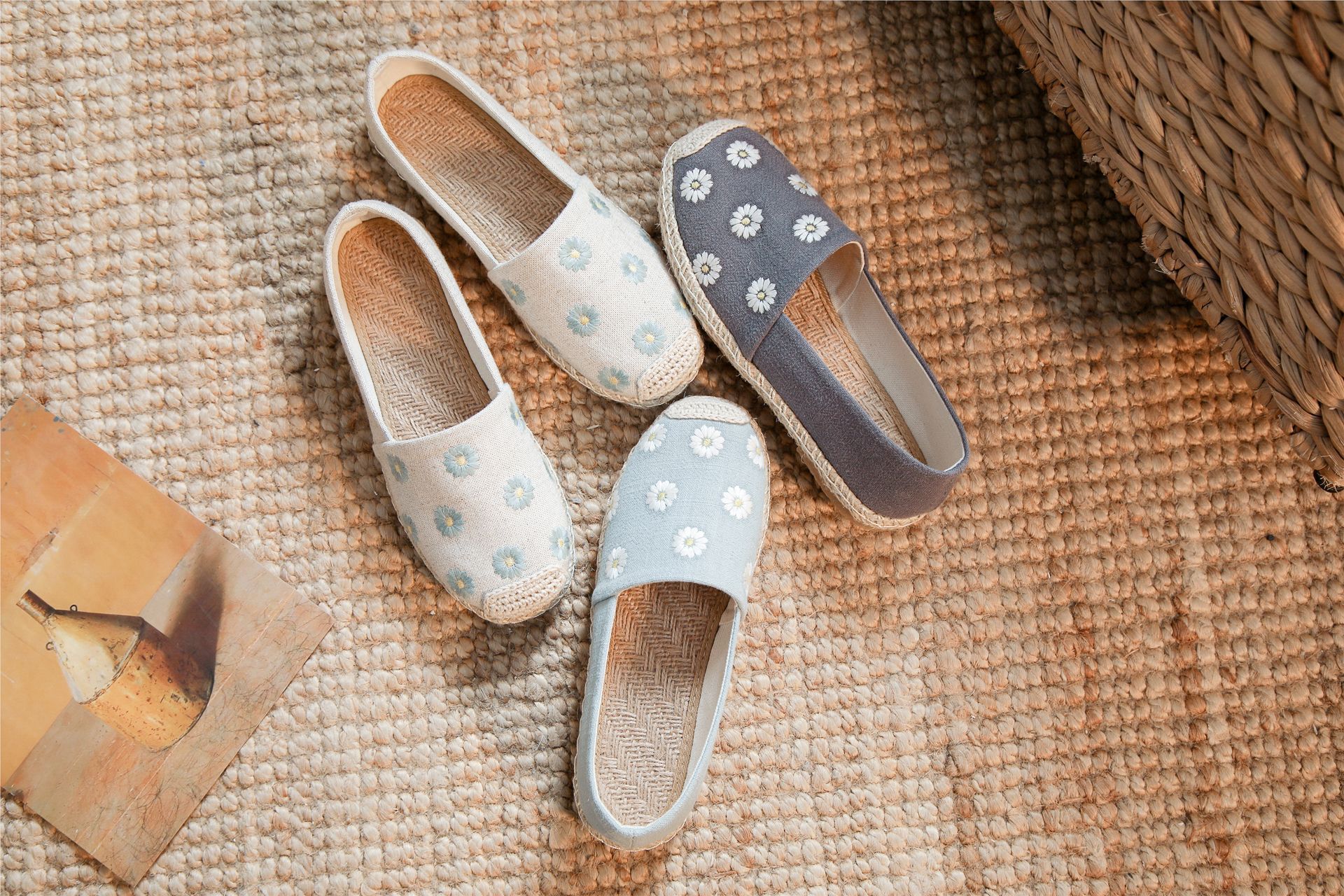 流行時尚 新款春夏亞麻邊繡花布鞋/漁夫鞋
