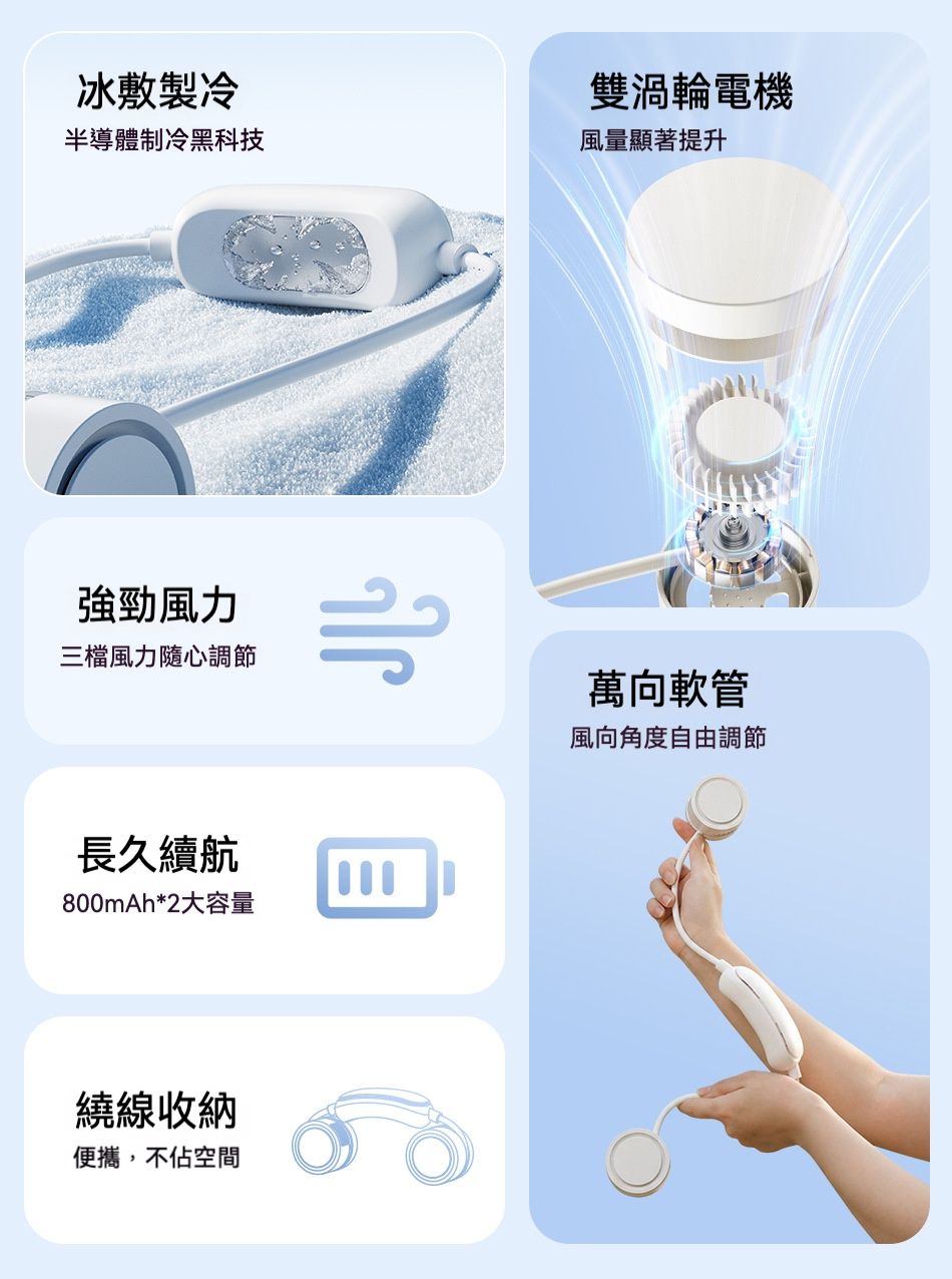 炎夏必備 新款冰敷可收納掛脖迷你風扇 附贈收納盒