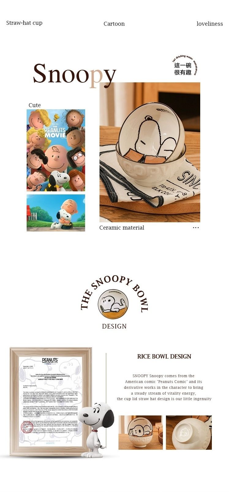 居家生活  SNOOPY史努比釉下彩浮雕碗4入套裝