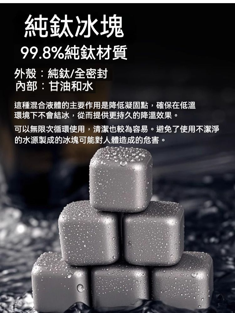 夏日必備 安全可重複使用無異味純鈦冰塊組 一組4入