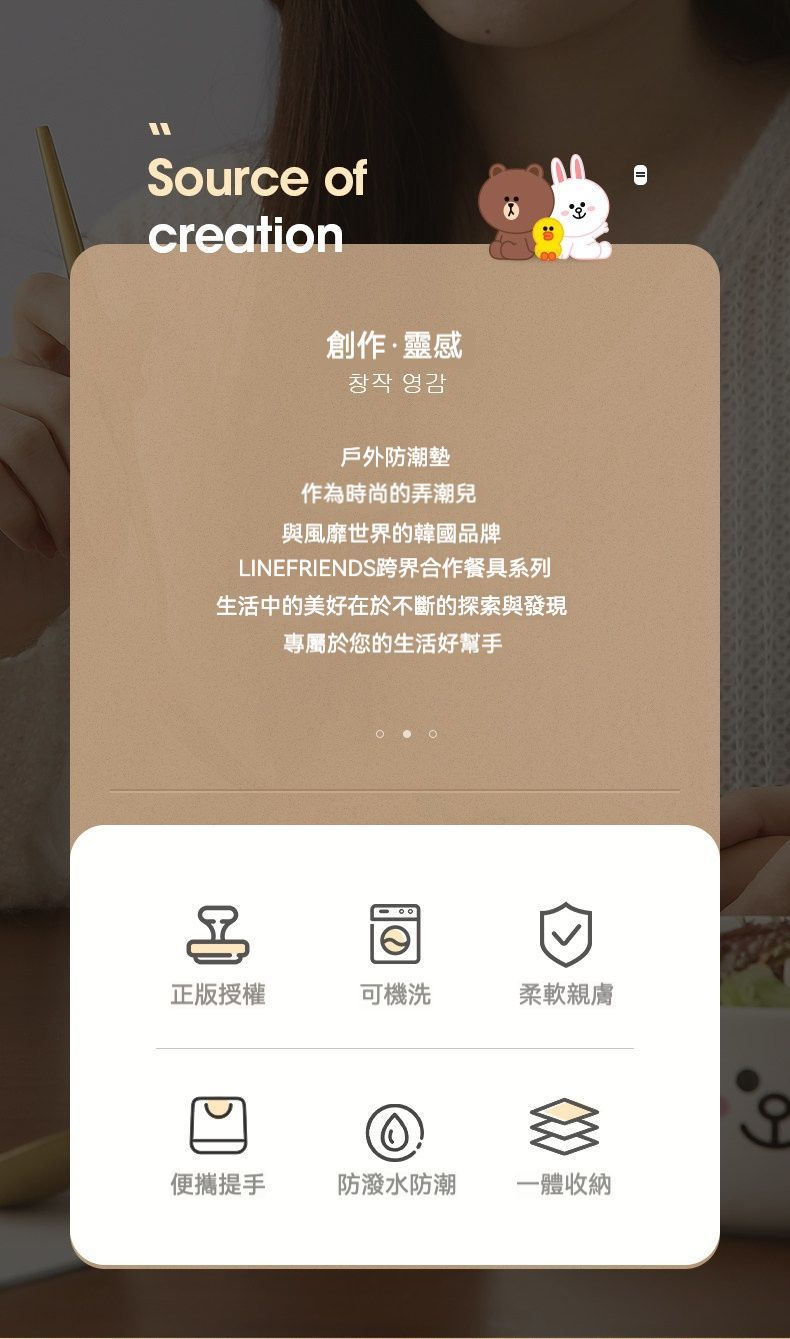 LINE FRIENDS 熊大加厚戶外防潮墊/野餐墊/沙灘墊
