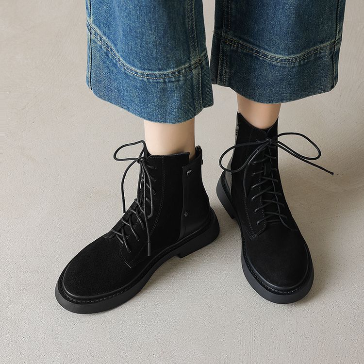 流行時尚 新款英倫風真皮手工厚底磨砂短靴/馬丁靴