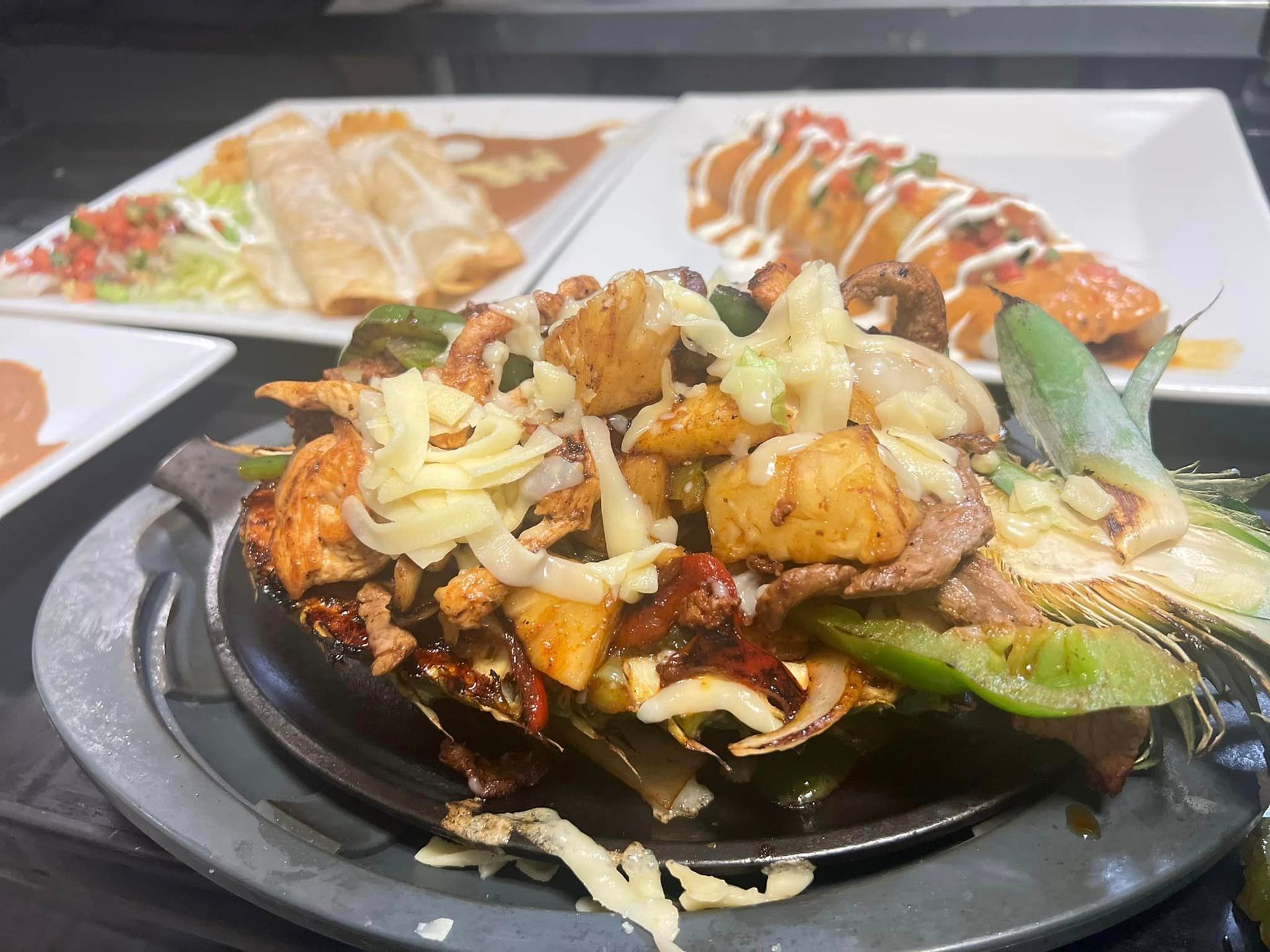 A close up of a plate of food on a table.