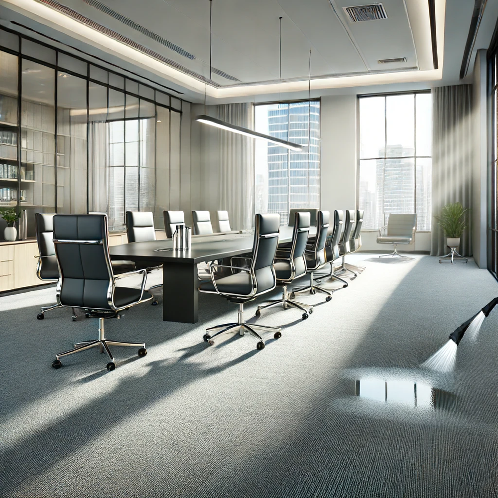 A conference room with a long table and chairs