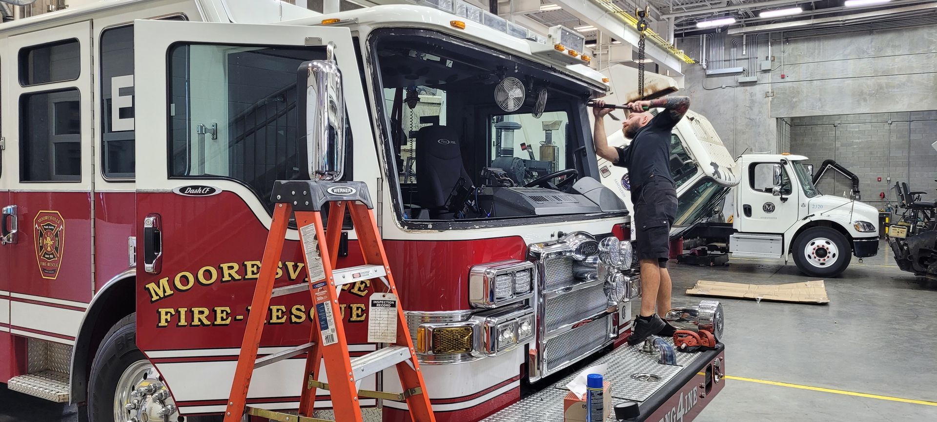 Windshield Replacement on the Mooresville Fire Department Truck
