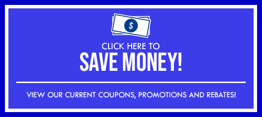 Blue coupon banner with dollar bill icon,