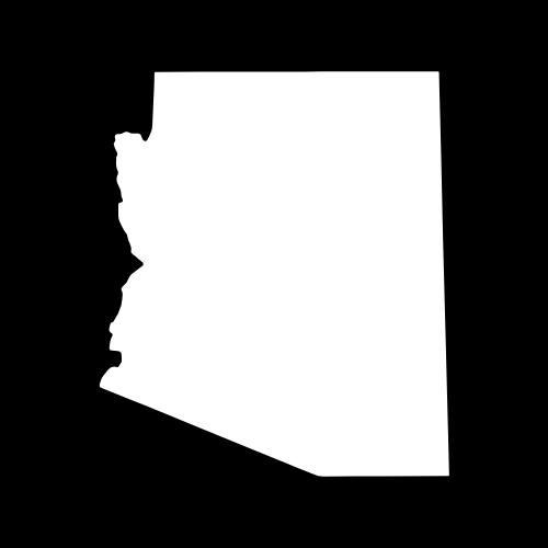 A white silhouette of the state of arizona on a black background.