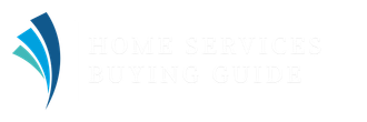 A blue and white logo for a home services buying guide.