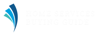 A blue and white logo for a home services buying guide.
