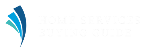 A blue and white logo for a home services buying guide.