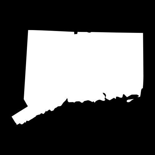A white silhouette of the state of connecticut on a black background.