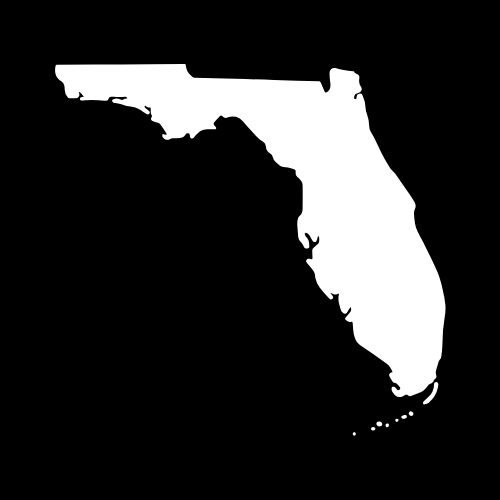 A white silhouette of the state of florida on a black background.