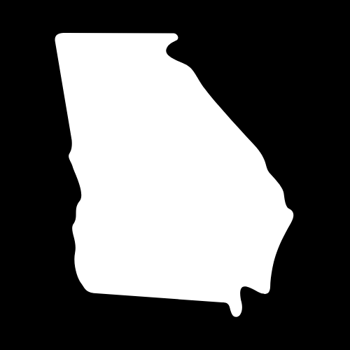 A white silhouette of the state of georgia on a black background.
