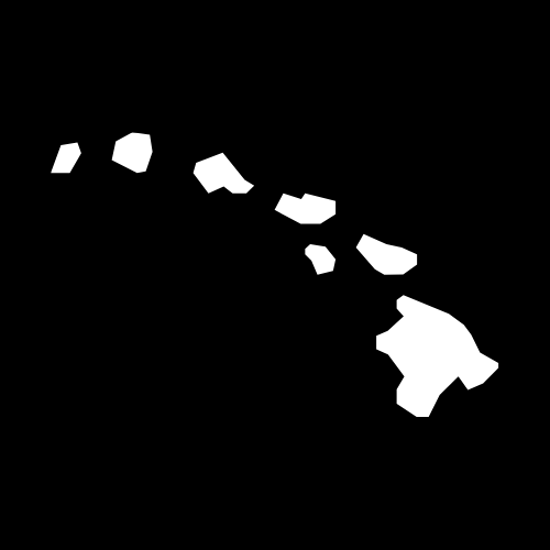 A white map of the state of hawaii on a black background.