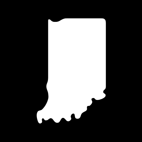 A white silhouette of the state of indiana on a black background.