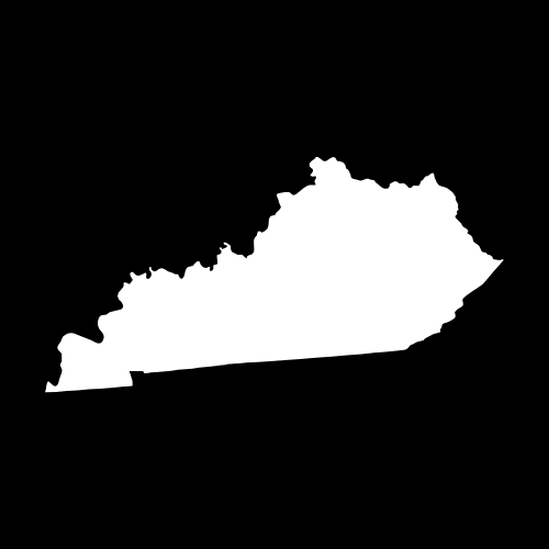 A white map of the state of kentucky on a black background.