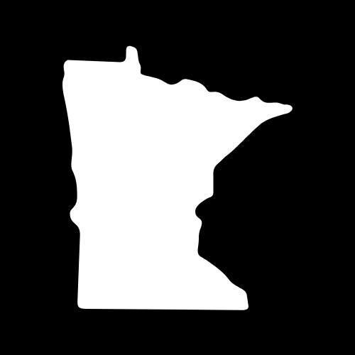 A white silhouette of the state of minnesota on a black background.