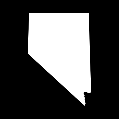 A white silhouette of the state of nevada on a black background.