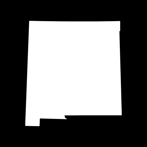 A white silhouette of the state of new mexico on a black background.