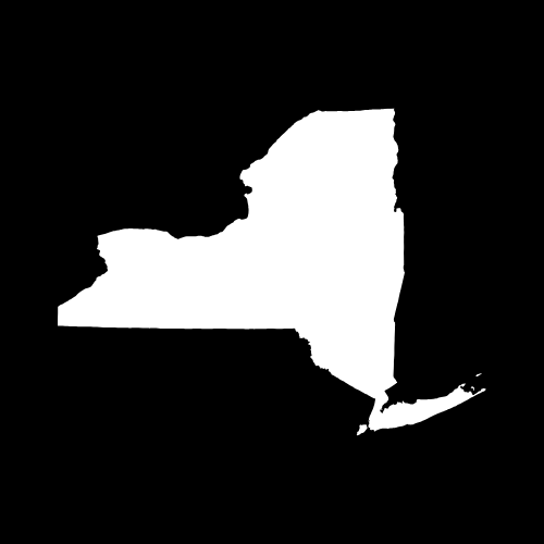 A white silhouette of the state of new york on a black background.