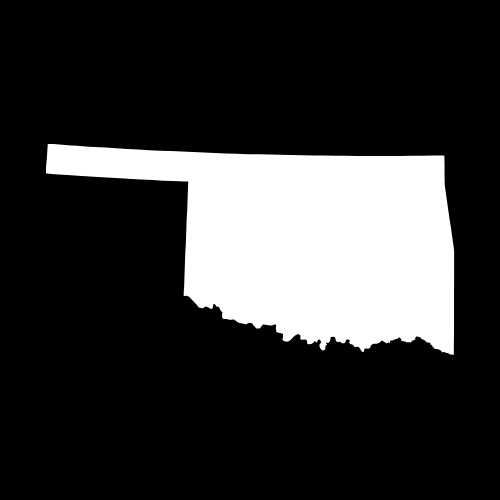 A white silhouette of the state of oklahoma on a black background.