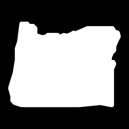 A white silhouette of the state of oregon on a black background.