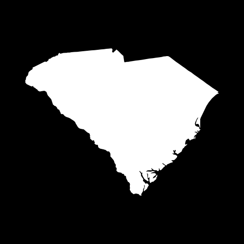 A white map of south carolina on a black background.