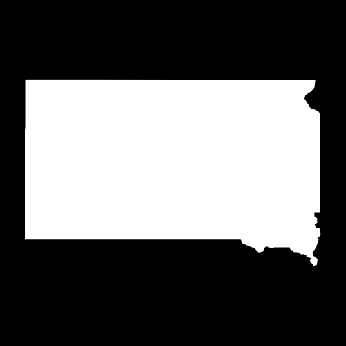 A white silhouette of the state of south dakota on a black background.