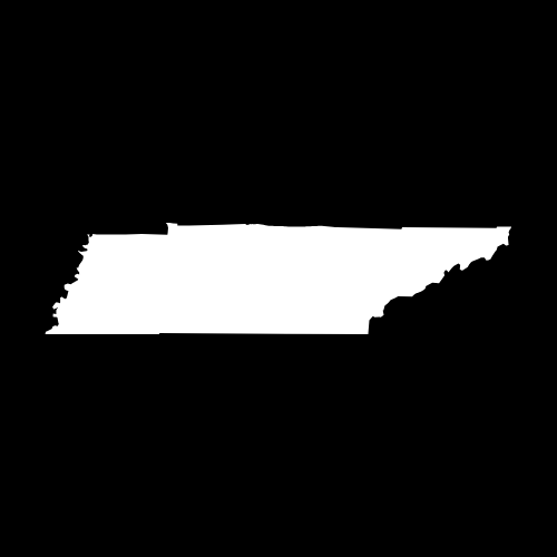 A white silhouette of the state of tennessee on a black background.
