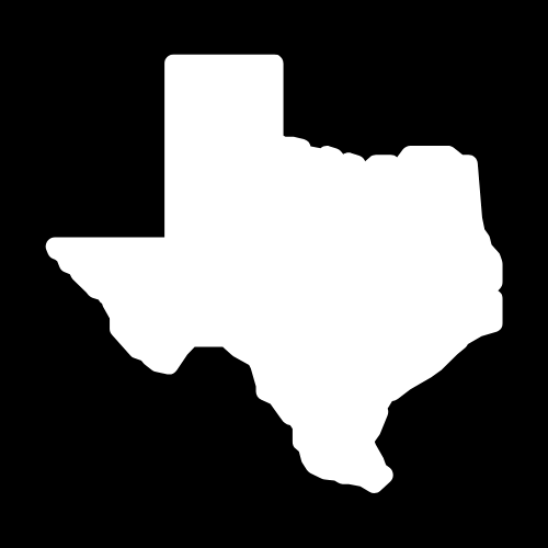 A white silhouette of the state of texas on a black background.