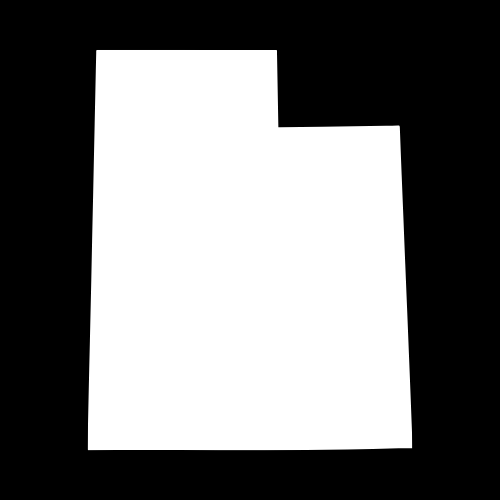 A white silhouette of the state of utah on a black background.