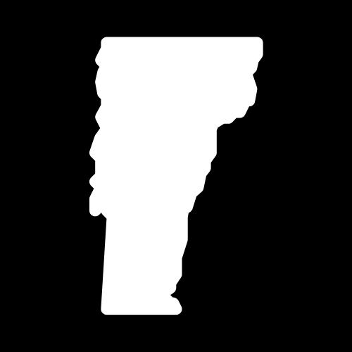 A white silhouette of the state of vermont on a black background.