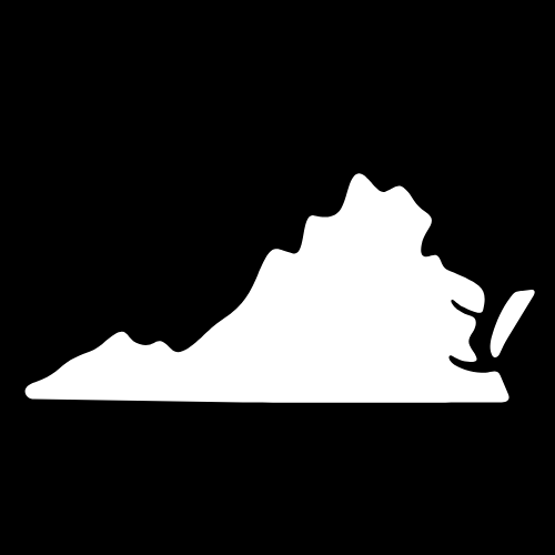 A white silhouette of the state of virginia on a black background.
