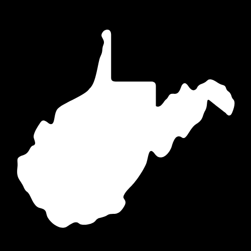 A white silhouette of the state of virginia on a black background.