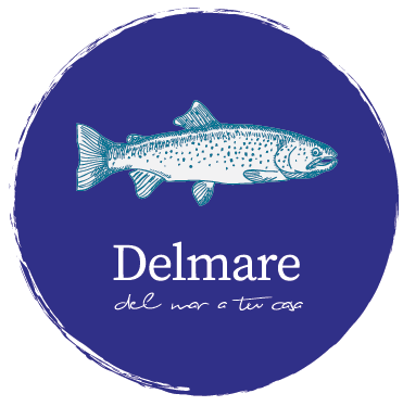 Un círculo azul con un pez y la palabra delmare