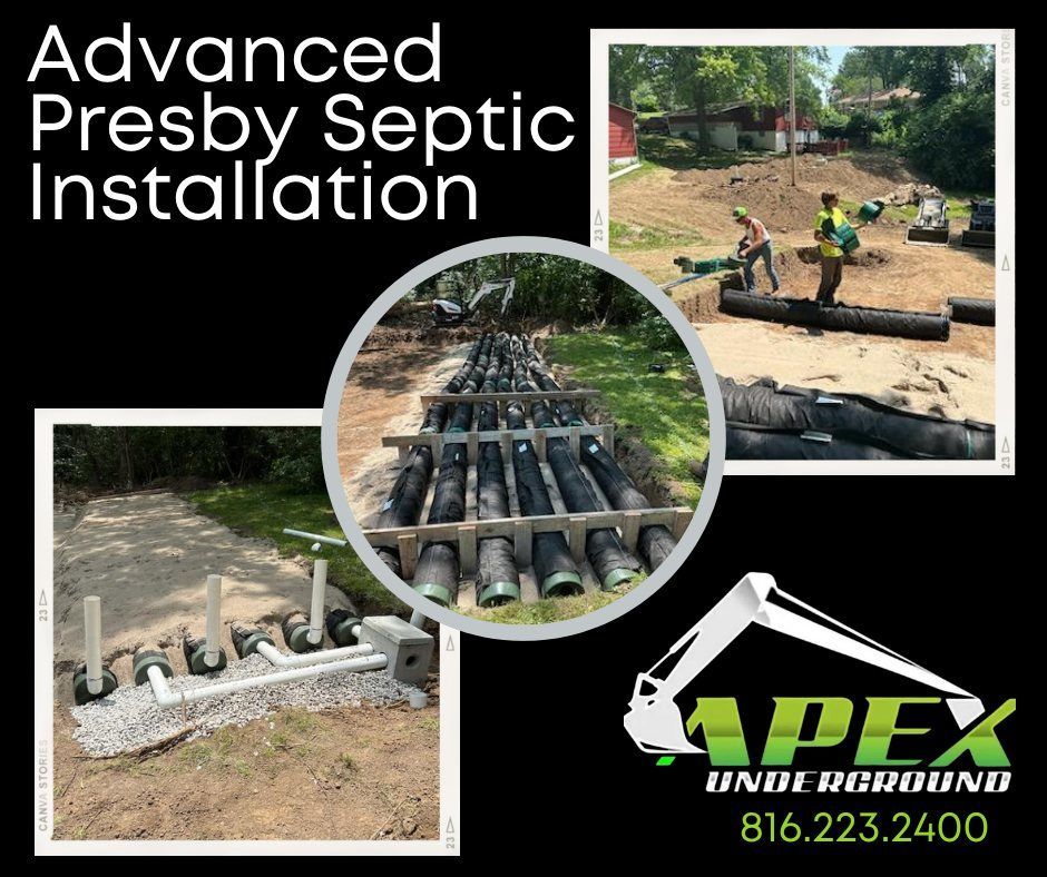 An ad for advanced presby septic installation by apex underground