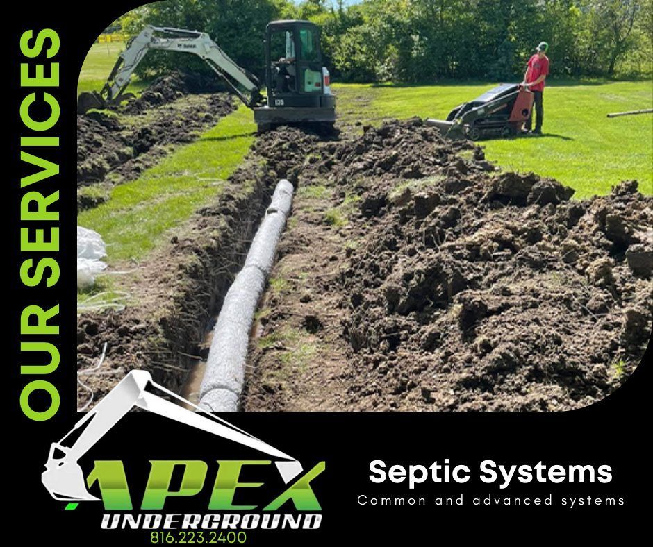 An advertisement for apex underground septic systems