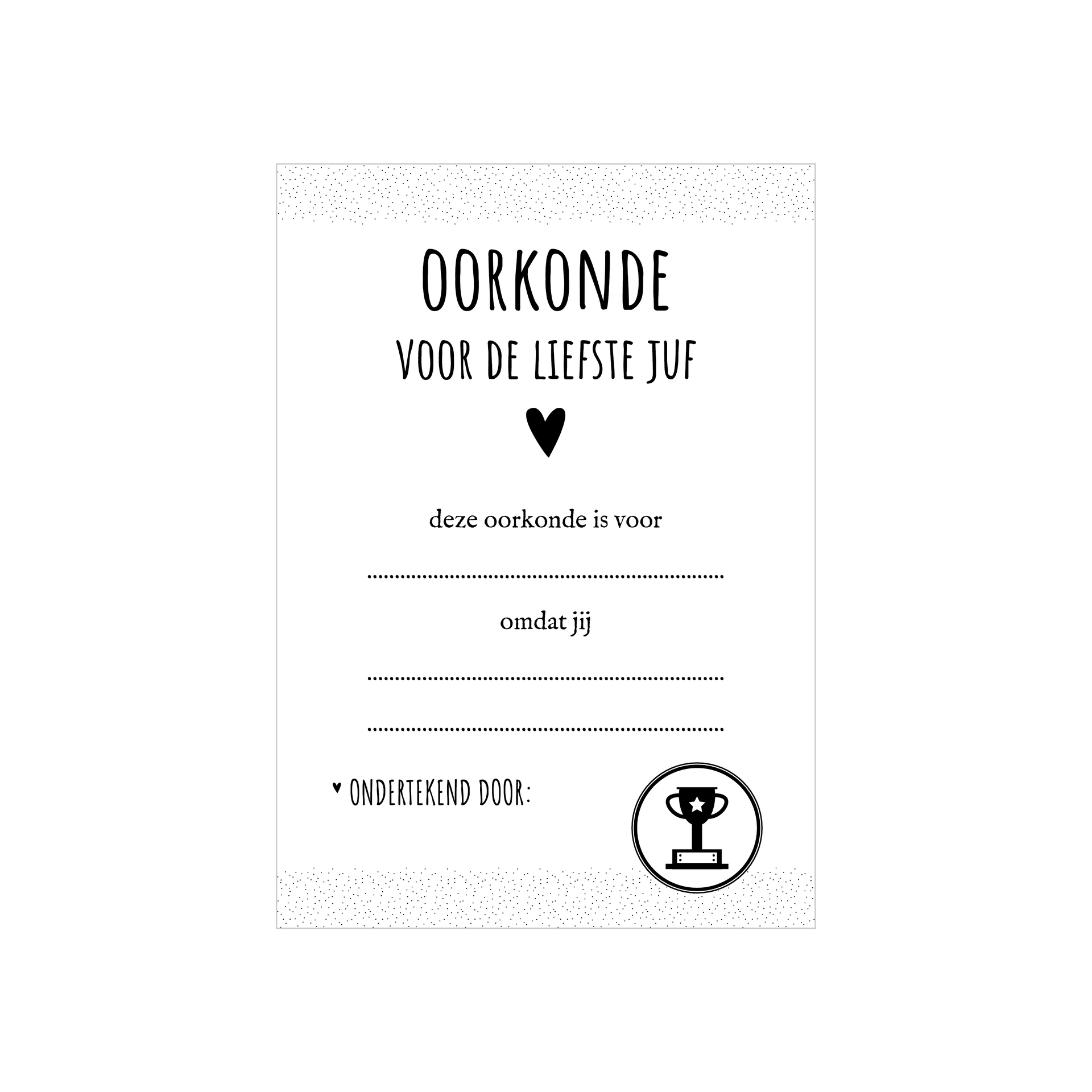Invulkaart | Oorkonde voor de liefste juf