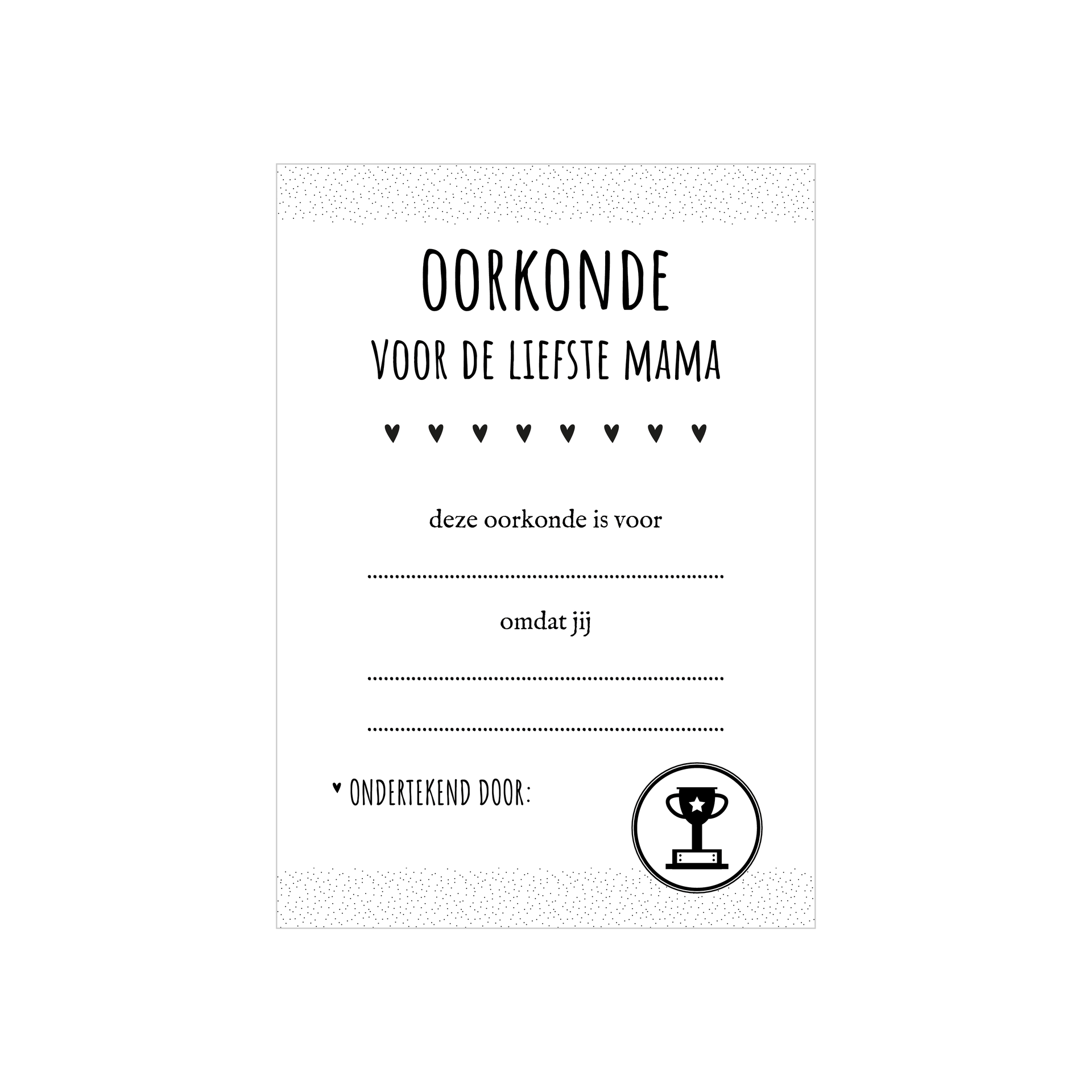 Invulkaart | Oorkonde voor de liefste mama
